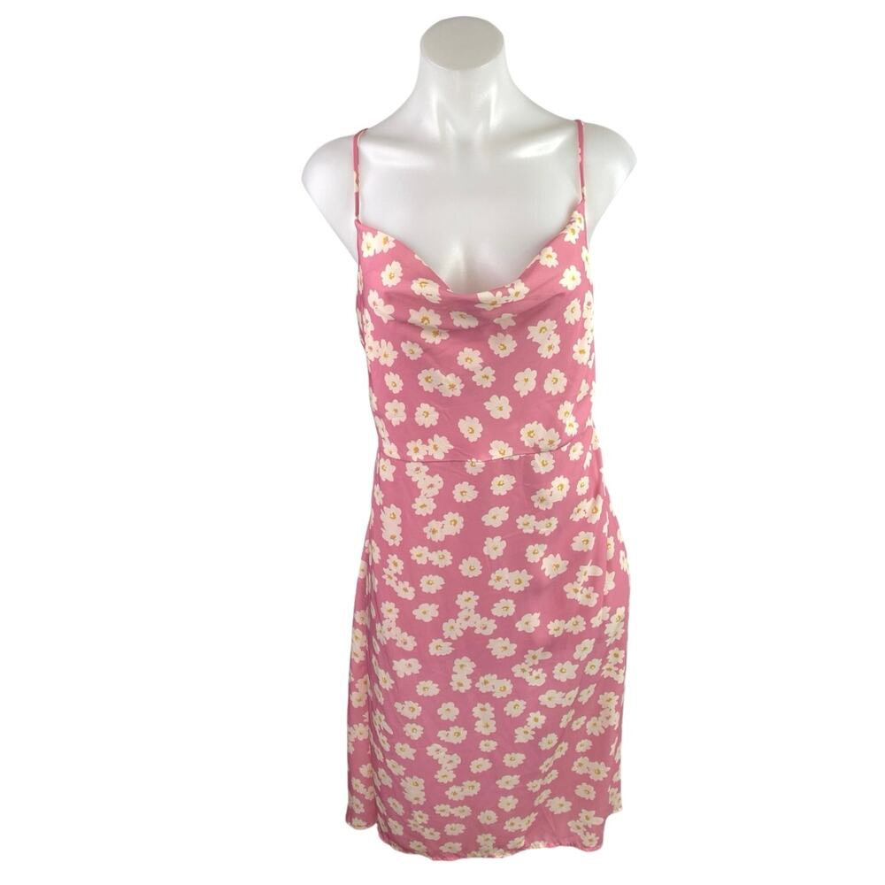Sugar + Lips Pink Floral Sleeveless Cowl Neck Cami Camisole Midi Tank Dress Sz M